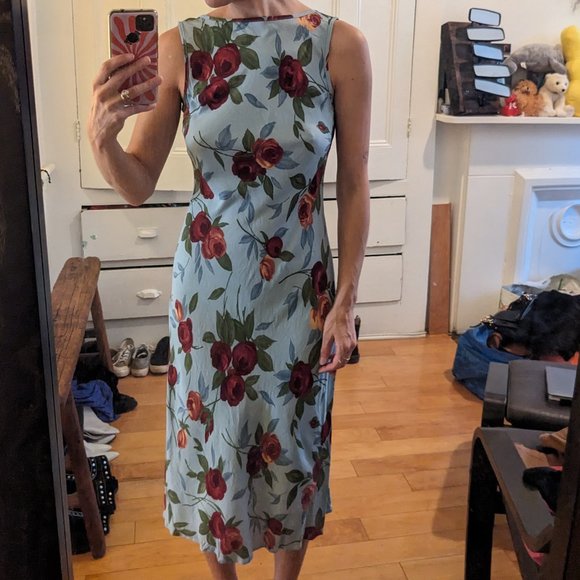 Tessuto - Blue and Red Floral Midi Dress - Picture 4 of 6